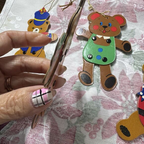 Vtg 60s 70s Lot 4 Cardboard Japan Ornaments Bears Jointed Arms Legs 5" Die Cut - Picture 3 of 9